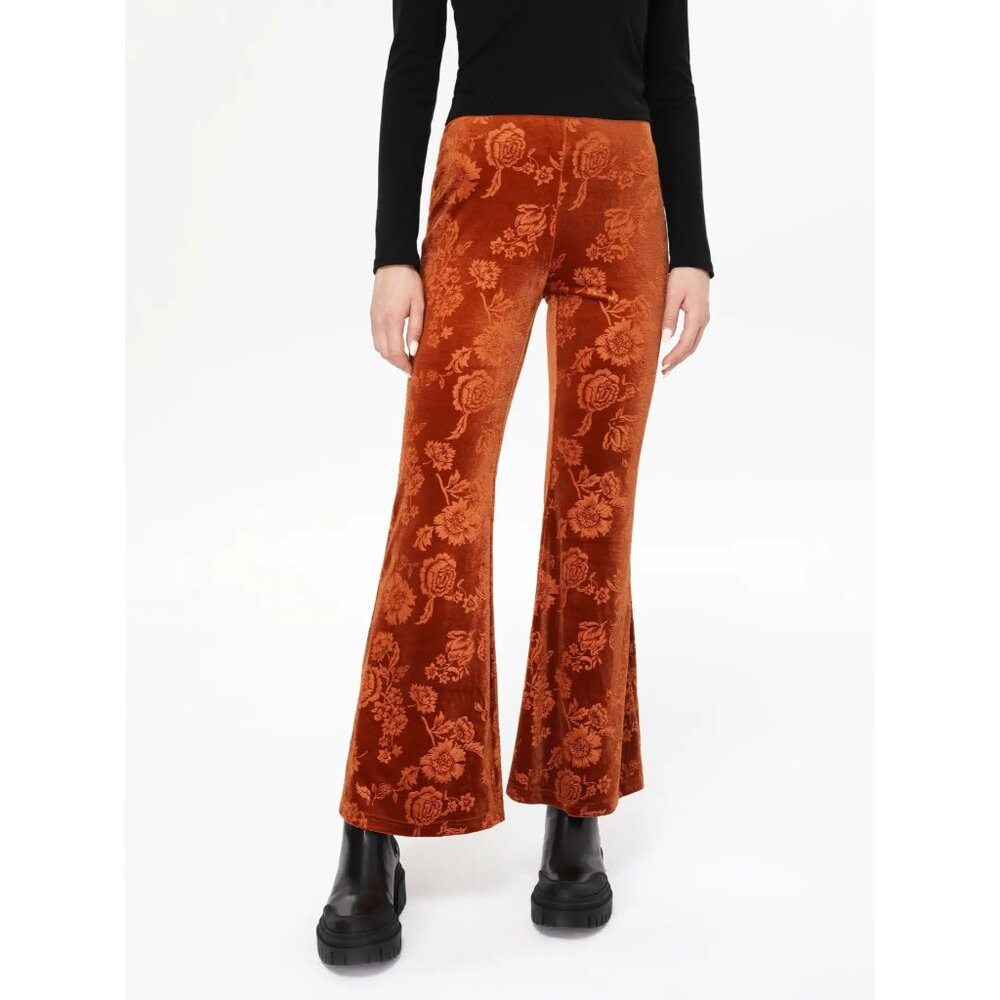 Cider Rust Floral Velvet Flare Pants